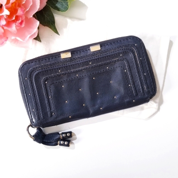 CHLOE Marcie Continental Long Leather Wallet Black Gold Studded Calfskin - Picture 1 of 15